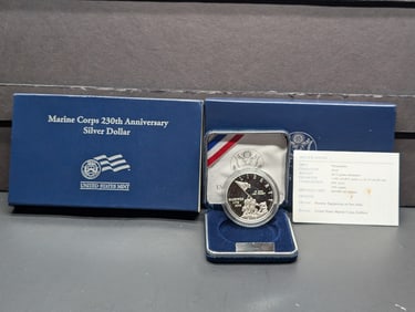 2005-P PROOF Marine Corps 230th Anniv. Commem Silver Dollar in OGP w/ COA