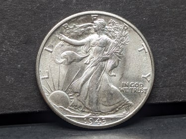 1943 Walking Liberty Half Dollar. GEM BU with great luster.