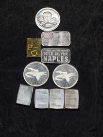 1 Gram Each .999 FINE SILVER Various Designed Miniature Art Bars & Rounds (10 PCS)
