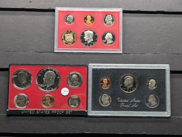 3 No Box Proof Sets in government packs: 1974-S, 82-S, and 83-S.