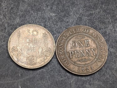 1934 Bulgaria 50 Silver Leva & 1923 Australia 1 Penny