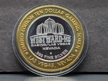 Limited Edition .999 FINE SILVER CENTER Westward-Ho Casino $10 Gaming Token in Capsule