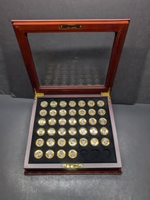 Platinum & Gold *LAYERED* Presidential $1 Coin Set in Nice Wooden Display Box - COMPLETE 39-Coin