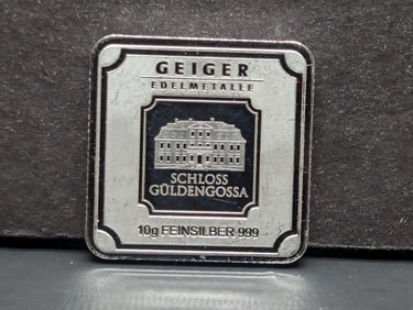 10 Gram .999 FINE SILVER Geiger Guldengossa Designed Art Bar