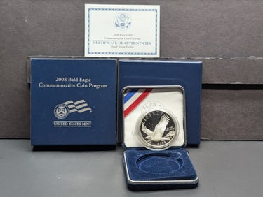2008-P PROOF Bald Eagle Commem Silver Dollar in OGP w/ COA