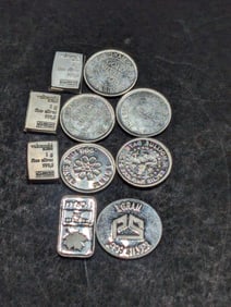 1 Gram Each .999 FINE SILVER Various Designed Miniature Art Bars & Rounds (10 PCS)
