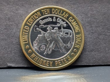Limited Edition .999 FINE SILVER CENTER Whiskey Pete's Casino $10 Gaming Token in Capsule