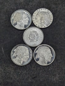 1/10th Oz. Each .999 FINE SILVER Various Designed Rounds (5 PCS)