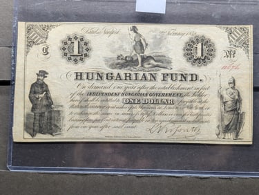 February 2nd, 1852 Hungarian Fund New York $1.00 Obsolete Currency Note *XF*