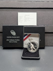 2012-W PROOF Infantry Soldier Commem Silver Dollar in OGP w/ COA