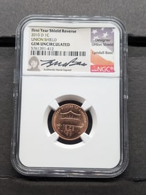 2010-D Lincoln Union Shield Cent - NGC GEM UNC *First Year Shield Reverse* w/ Designer Signature