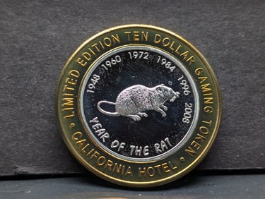 Limited Edition .999 FINE SILVER CENTER California Hotel Casino $10 Gaming Token in Capsule