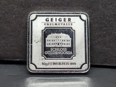 10 Gram .999 FINE SILVER Geiger Guldengossa Designed Art Bar