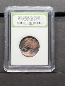 c. 1608-1695 AD New World Pirate Era Spanish Bronze Nummis Coin