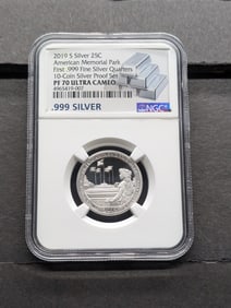 2019-S PROOF American Memorial Park Silver Quarter - NGC PF70 ULTRA CAMEO *First .999 FINE SILVER