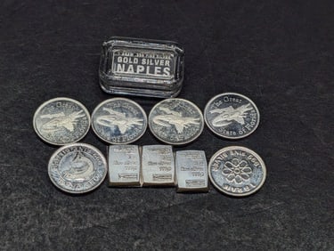 1 Gram Each .999 FINE SILVER Various Designed Miniature Art Bars & Rounds (10 PCS)