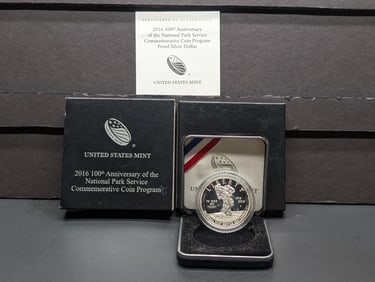 2016-P PROOF 100th Anniv. Of the National Park Service Commem Silver Dollar in OGP w/ COA