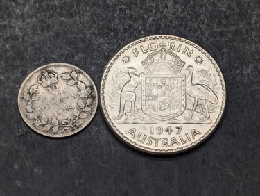 1947 Australia 1 Silver Florin & 1918 Canada 10 Silver Cents