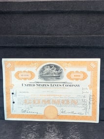 1954 U.S. Lines Company Stock Certificate With Stamps On Back
