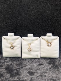 (3) 10K Necklaces 18" W/Diamond Pendant (Total Weight 2.7 Grams)