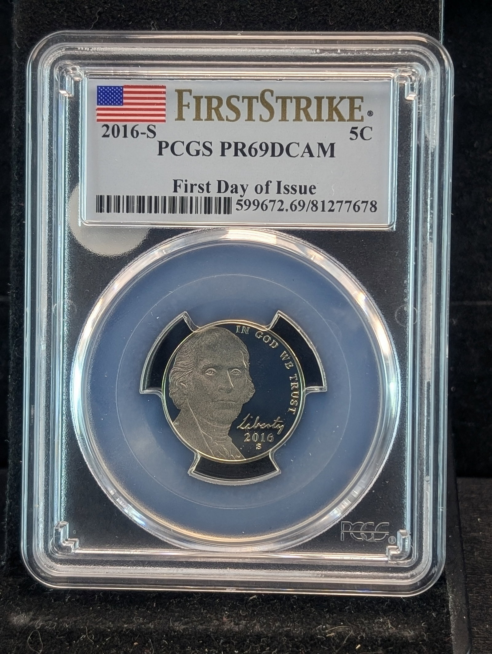 2016-S First Day Of Issue Jefferson Nickel PR69DCAM By PCGS: 2016-S First Day Of Issue Jefferson Nickel PR69DCAM By PCGS