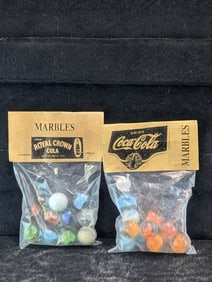 Royal Crown Cola  and Coca Cola  Marbles in sealed Bags