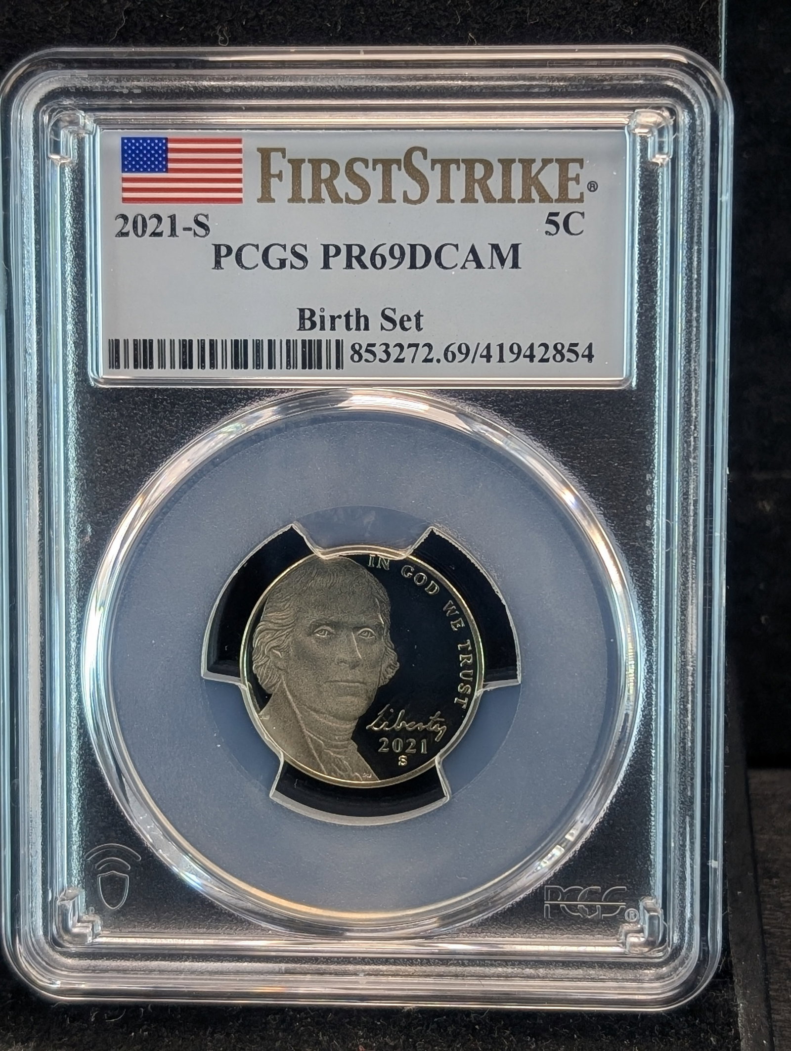 2021-S Birth Set Jefferson Nickel PR69DCAM By PCGS: 2021-S Birth Set Jefferson Nickel PR69DCAM By PCGS