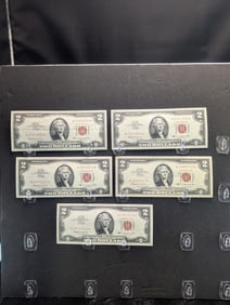 (5) Crisp Two Dollar Red Seal U.S. Notes