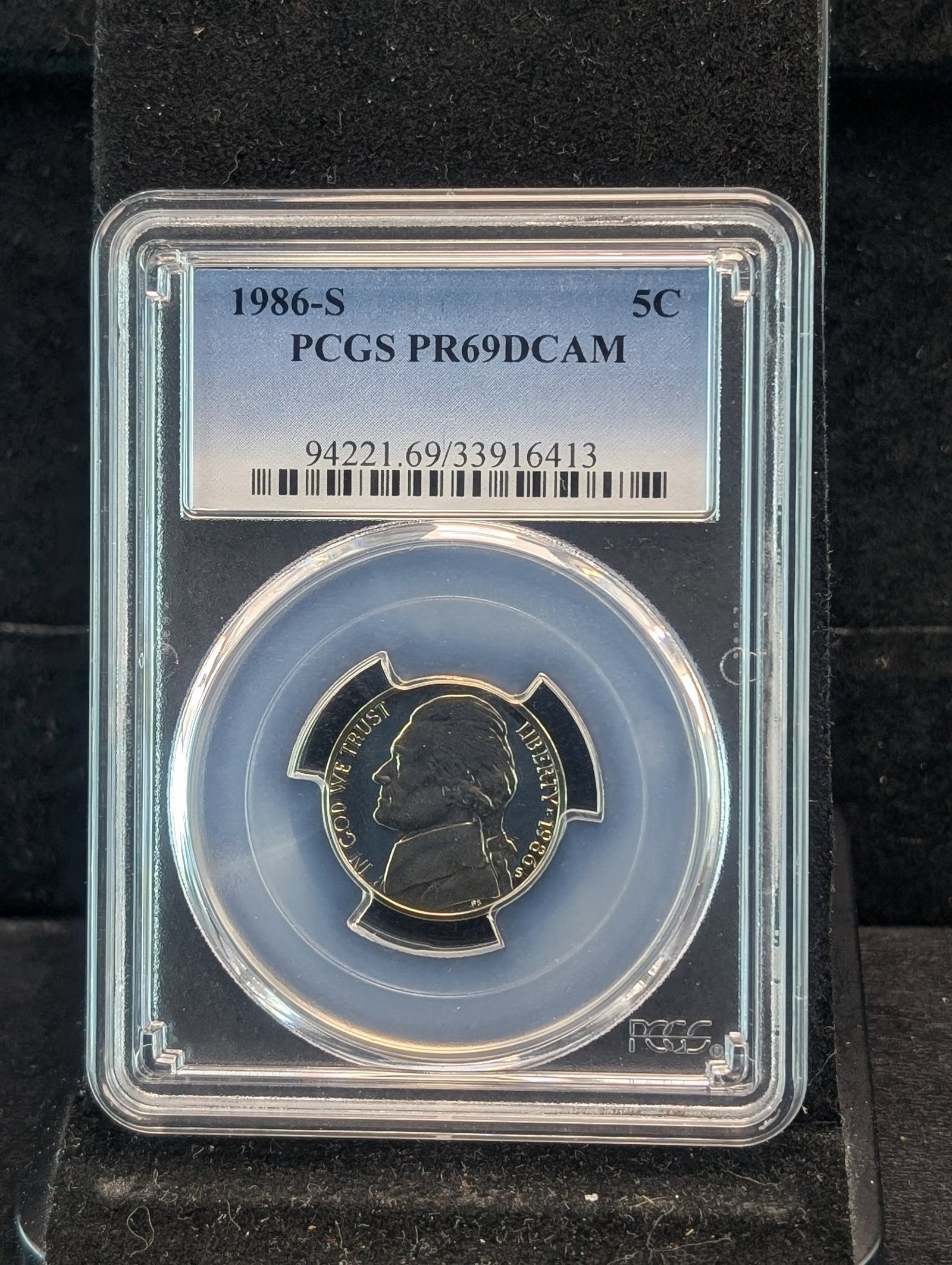 1986-S Jefferson Nickel PR69DCAM By PCGS: 1986-S Jefferson Nickel PR69DCAM By PCGS