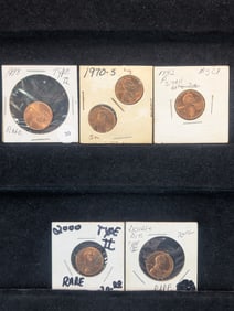 1970-S Large & Small Date, 1970-S Double Die, 1982 Small Date, 1998 Type II, & 2000 Type II Lincoln
