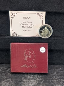 1982-S Proof George Washington Commem. 90% Silver Half Dollar. OGP/COA