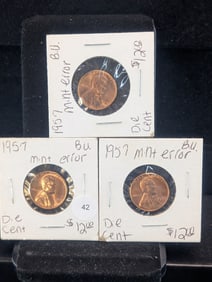 Three 1957 Mint Error Lincoln Wheat Cents