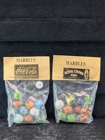 Coca Cola and Royal Crown Cola; Marbles in sealed Bags