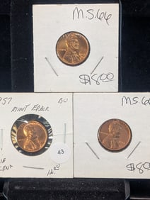 1957 Mint Error, 1958-P, & 1958-D Lincoln Wheat Cents