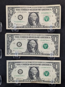 (3) 2017 $1 Federal Reserve Star Notes With Lower Serial Numbers