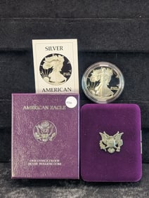 KEY 1986-S Proof American Silver Eagle. OGP/COA. One Troy Ounce .999 Fine Silver