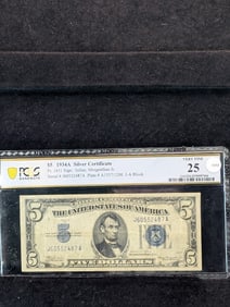 1934-A Five Dollar Silver Certificate VF25 By PCGS Banknote