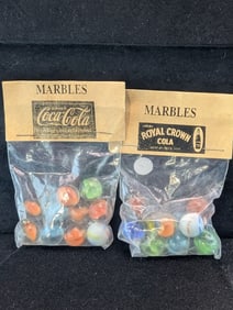 Royal Crown Cola  and Coca Cola;  Marbles in sealed Bags