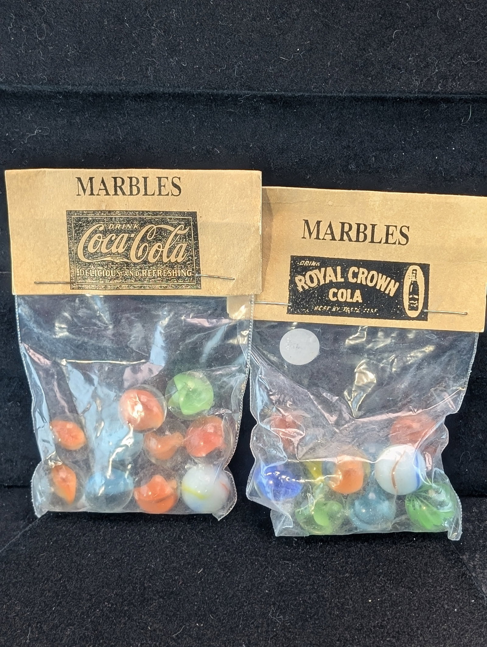 Royal Crown Cola and Coca Cola; Marbles in sealed Bags: Royal Crown Cola and Coca Cola; Marbles in sealed Bags