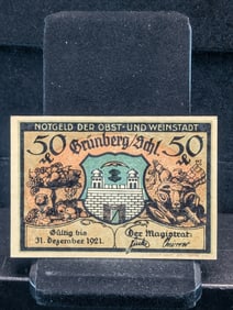 1921 German (Very Colorful) 50Pf Currency, Crisp-UNC, 104 Years Old!