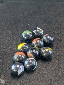 10- Akro Agates, Black Swirls;  Mint from Bags