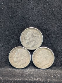 3 Roosevelt 90% Silver Dimes (1961 Unc, 1961 D & 1962 D), 63 Years Old!