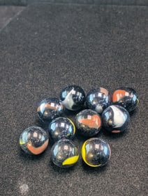 10- Akro Agates, Black Swirls;  Mint from  Bags