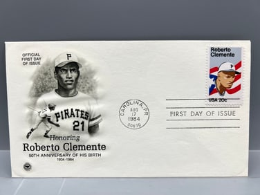 1984 USPS Roberto Clemente Honoring 50th Anniversary of His Birth First Day of Issue Cachet