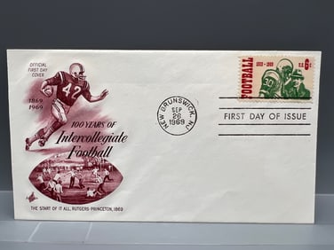 1969 USPS New Brunswick NJ Official First Day Cover/First Day of Issue 100 Years of Intercollegiate