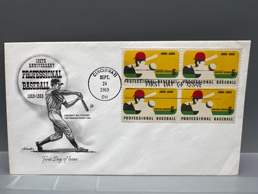 1969 USPS Cincinnati OH. 100th Anniversary Professional Baseball Red Stockings Imagery First Day Of