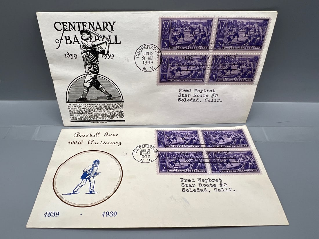 Lot of (2) 1939 USPS Cooperstown NY Century of Baseball First Day of Issue Cachets (1 of 2)