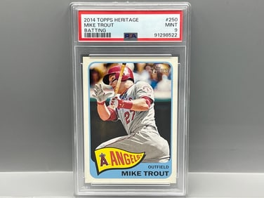 2014 Topps Heritage Mike Trout Batting Action Variation SP #250 PSA Mint 9
