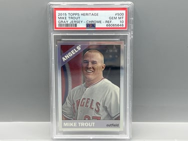 2015 Topps Heritage Mike Trout Gray Jersey Chrome Refractor #/566 PSA Gem Mint 10