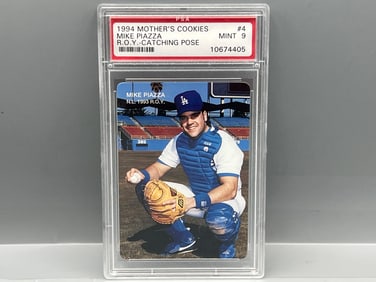 1994 Mother's Cookies Mike Piazza R.O.Y. Catching Pose #4 PSA Mint 9